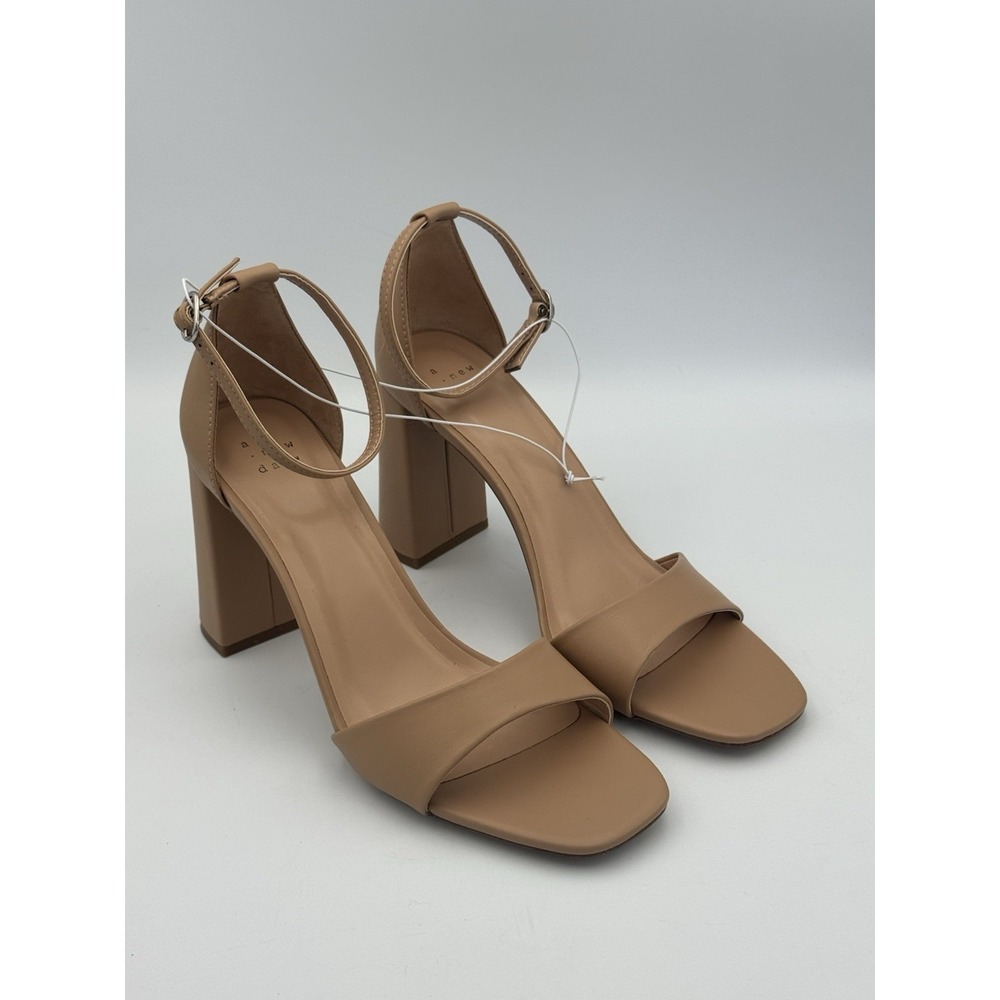 A New Day Nude Block Heel Ankle Strap Sandals Size 11 Square Toe Dress Shoes
